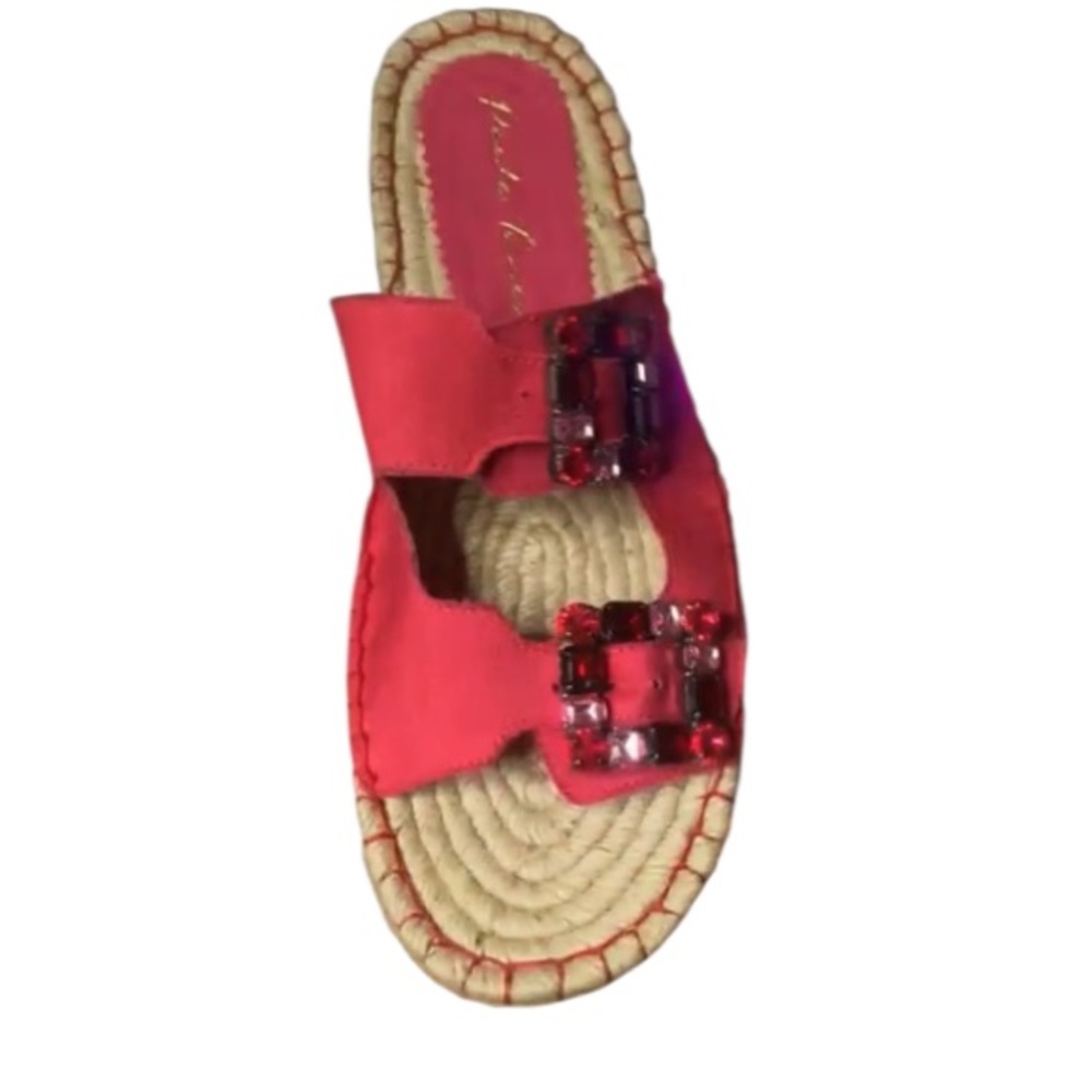PAULA TORRES women’s  Red Espadrille Sandals with Gem Accents